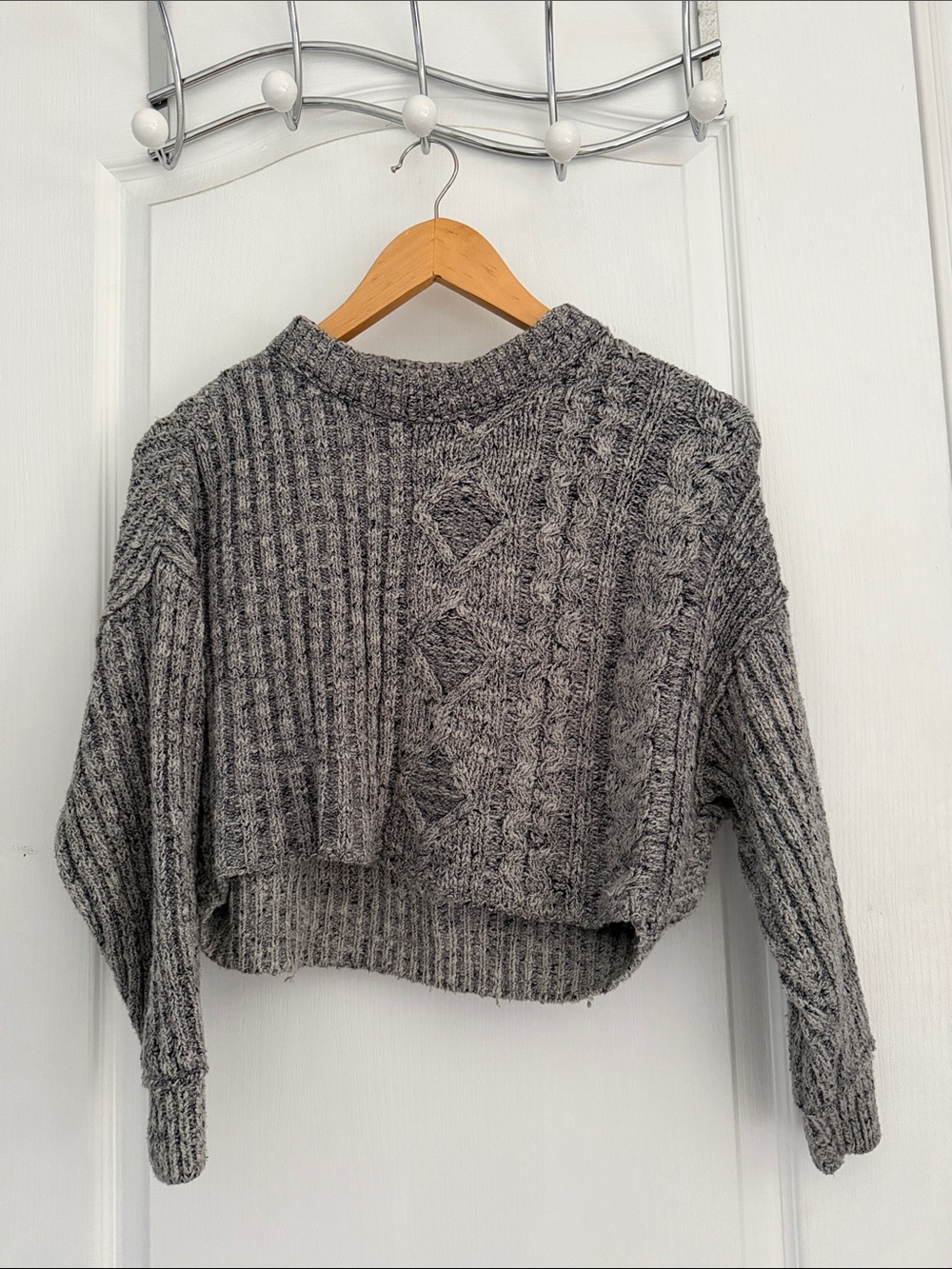 Free People Gray Cable Knit Crop Sweater - Women's Cozy Pullover